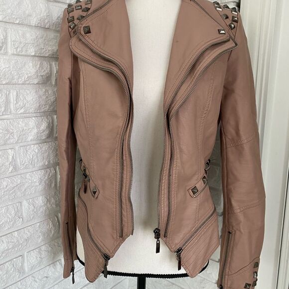 RARE TCBC Punk Pink Studded Faux Leather Jacket - Picture 2 of 9